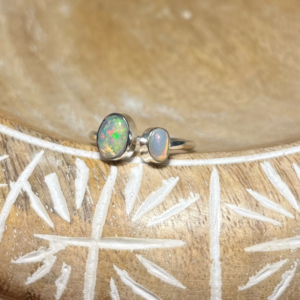 NWOT Two Stone Ethiopian Opal 925 Sterling Silver Adjustable Ring - Picture 3 of 13